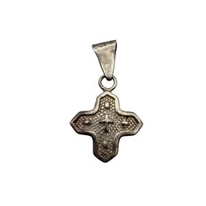 Early Taxco Sterling Silver Cross Pendant Pre-Eagle 925 Mexico c1930s